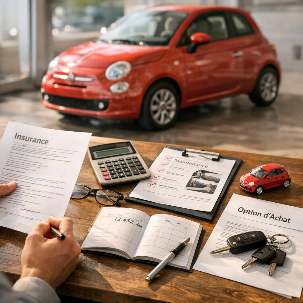 Coûts à vérifier avant de signer : assurance, entretien, kilomètres et option d’achat