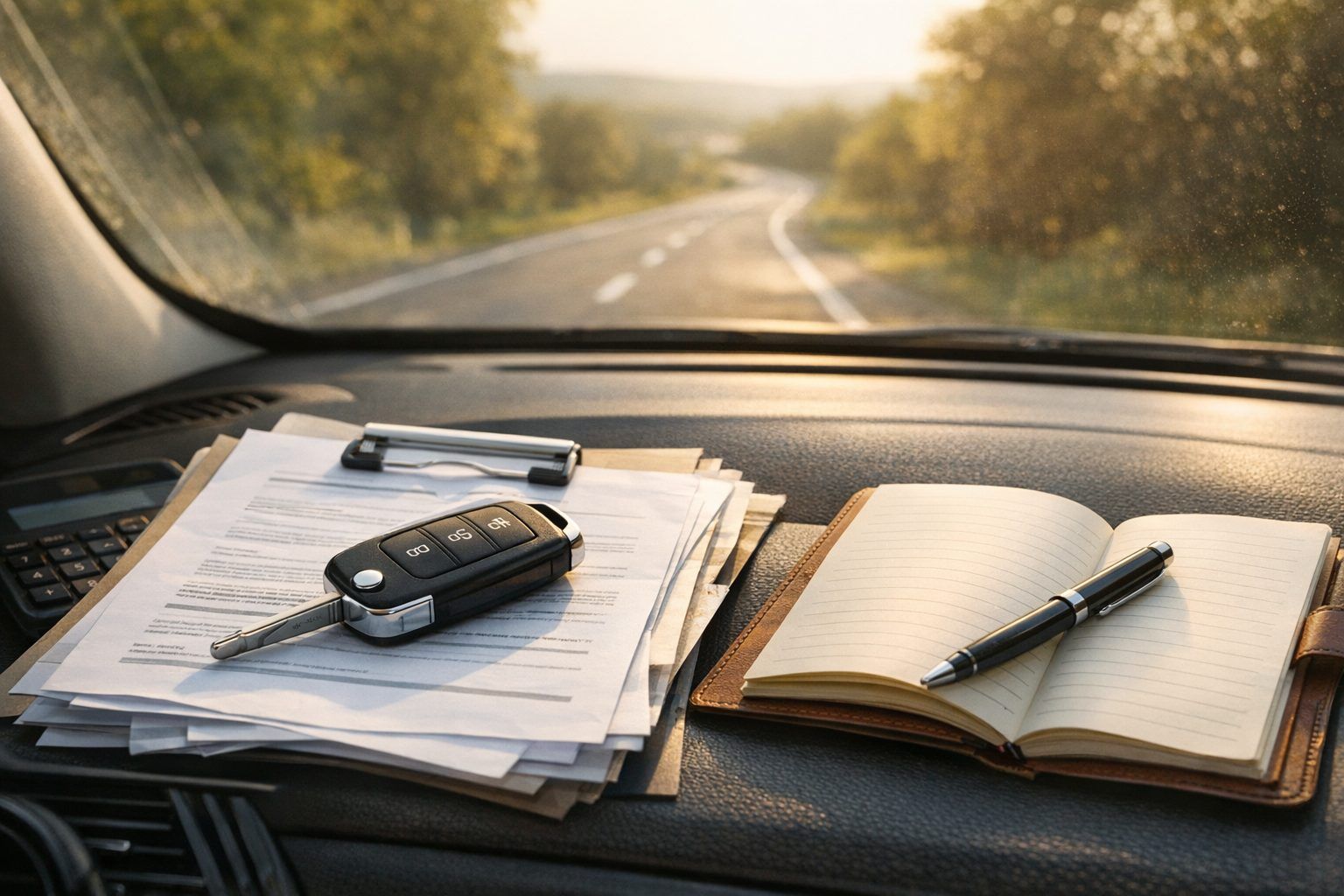 Route et contrat de leasing automobile sans marque visible